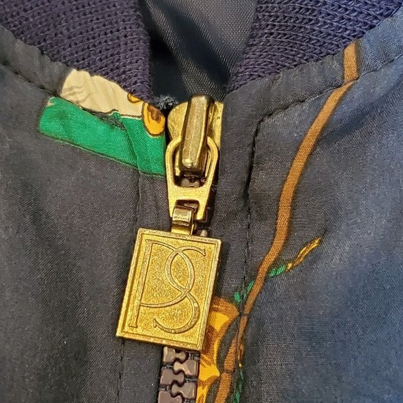 Vintage 90s Navy Blue Silk Womens Bomber Jacket S/M Flags Nautical Yacht - Picture 5 of 10